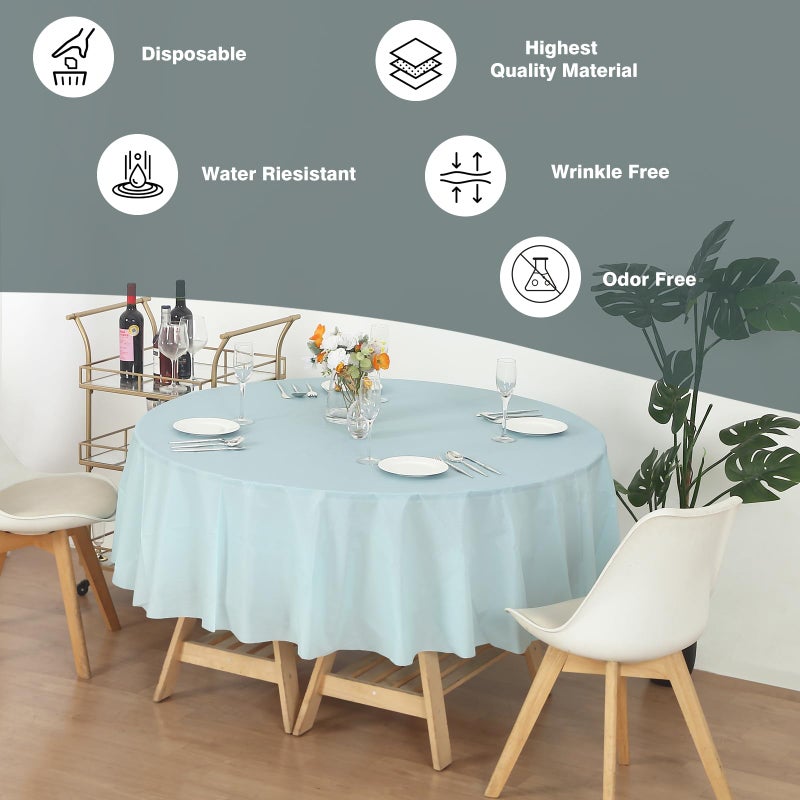 EVER SHINE Evershine (12-Pack Heavy Duty Plastic Table Covers Tablecloth (Reusable) (Round 84", Light Blue) - Image 2